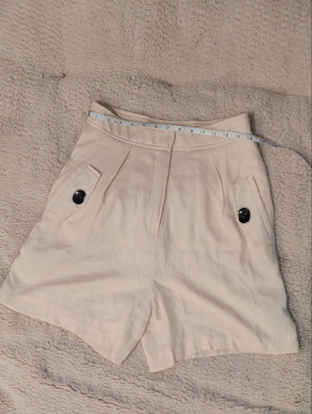 Anthropologie High-Waist Cream Pleated Linen-Blend Shorts